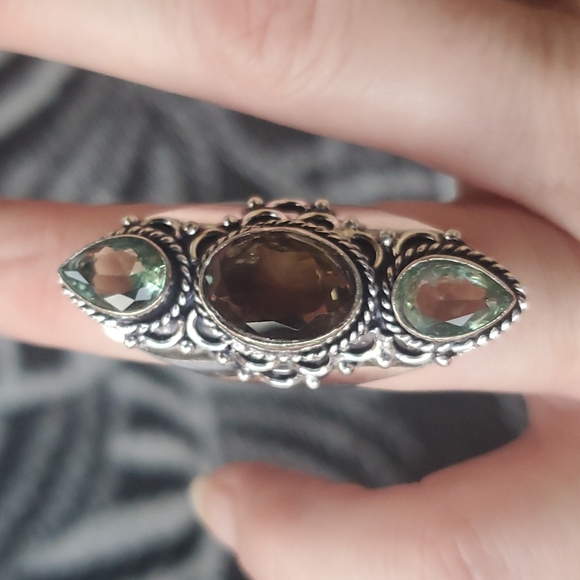 New Smoky Topaz & Tsavorite 925 Silver Statement Ring. - Picture 11 of 16